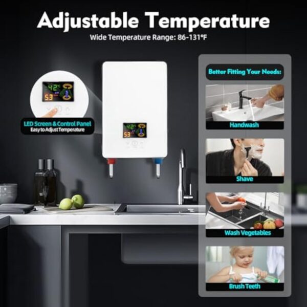 vinnyooc 230V 6500W Chauffe-eau électrique, 30-55 ℃ Chauffe-Eau Instantané, Tankless Chauffe-eau, Ballon Eau Chaude pour Salle de Bain Cuisine – Image 4
