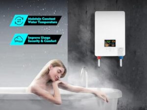 vinnyooc 230V 6500W Chauffe-eau électrique, 30-55 ℃ Chauffe-Eau Instantané, Tankless Chauffe-eau, Ballon Eau Chaude pour Salle de Bain Cuisine