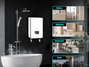 vinnyooc 230V 6500W Chauffe-eau électrique, 30-55 ℃ Chauffe-Eau Instantané, Tankless Chauffe-eau, Ballon Eau Chaude pour Salle de Bain Cuisine