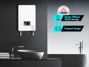 vinnyooc 230V 6500W Chauffe-eau électrique, 30-55 ℃ Chauffe-Eau Instantané, Tankless Chauffe-eau, Ballon Eau Chaude pour Salle de Bain Cuisine