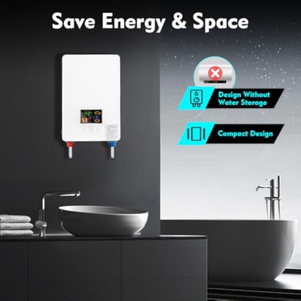 vinnyooc 230V 6500W Chauffe-eau électrique, 30-55 ℃ Chauffe-Eau Instantané, Tankless Chauffe-eau, Ballon Eau Chaude pour Salle de Bain Cuisine – Image 10