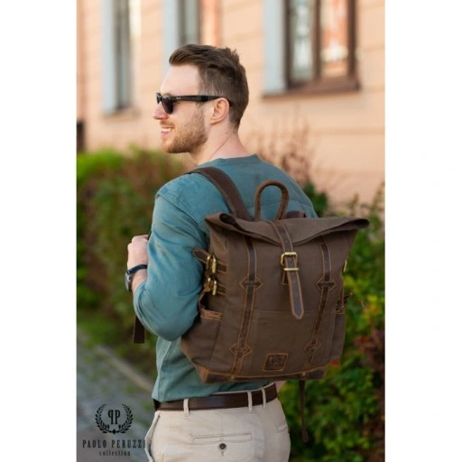Sac à dos vintage pour hommes Paolo Peruzzi École ,ville marron rétro