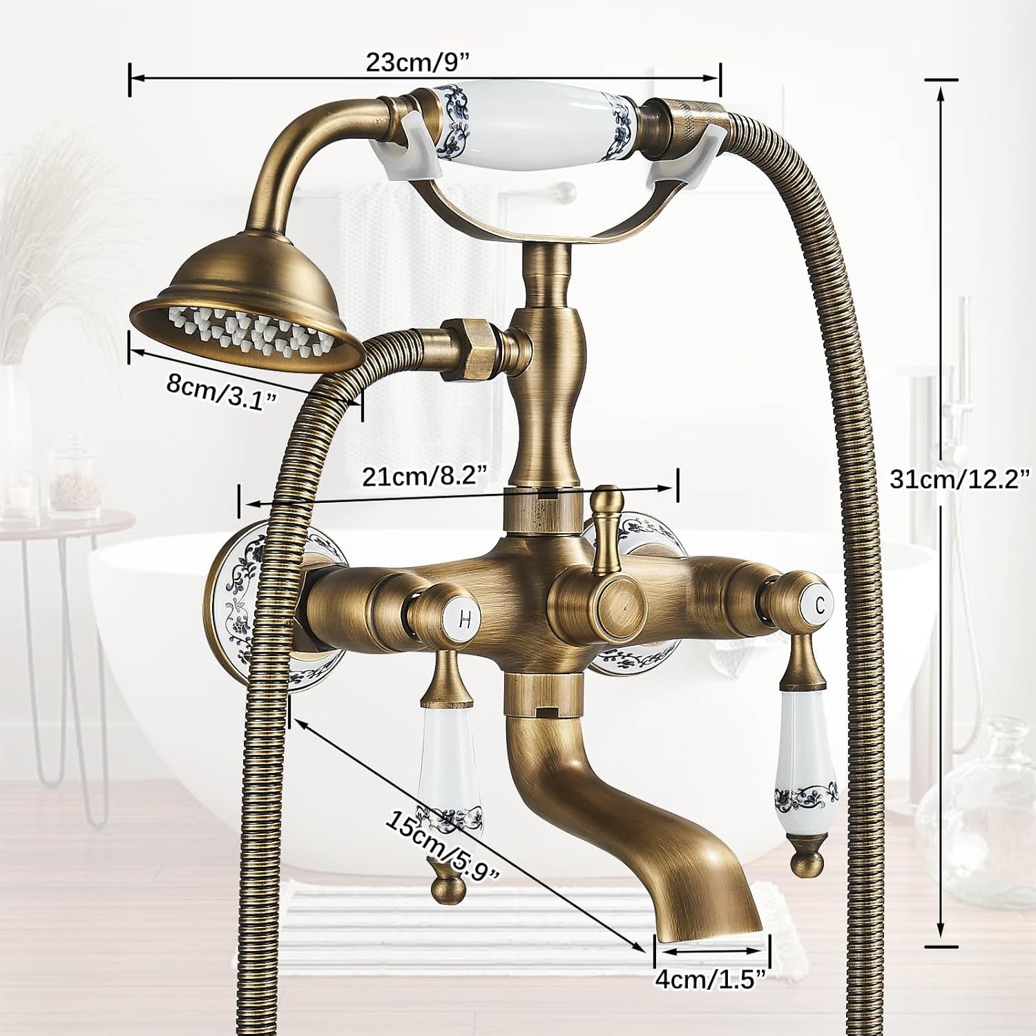 Ensemble de robinets de baignoire-douche en laiton Antique, à double poignée avec douchette et bec pivotant