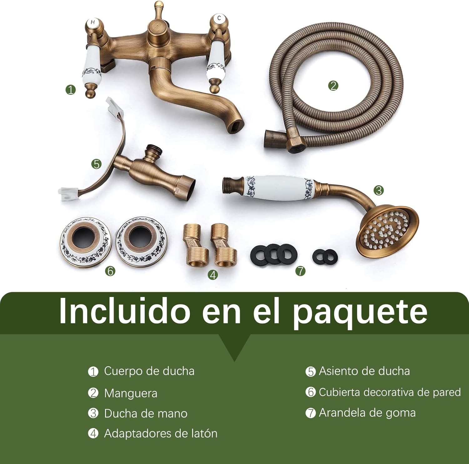 Ensemble de robinets de baignoire-douche en laiton Antique, à double poignée avec douchette et bec pivotant