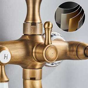 Ensemble de robinets de baignoire-douche en laiton Antique, à double poignée avec douchette et bec pivotant