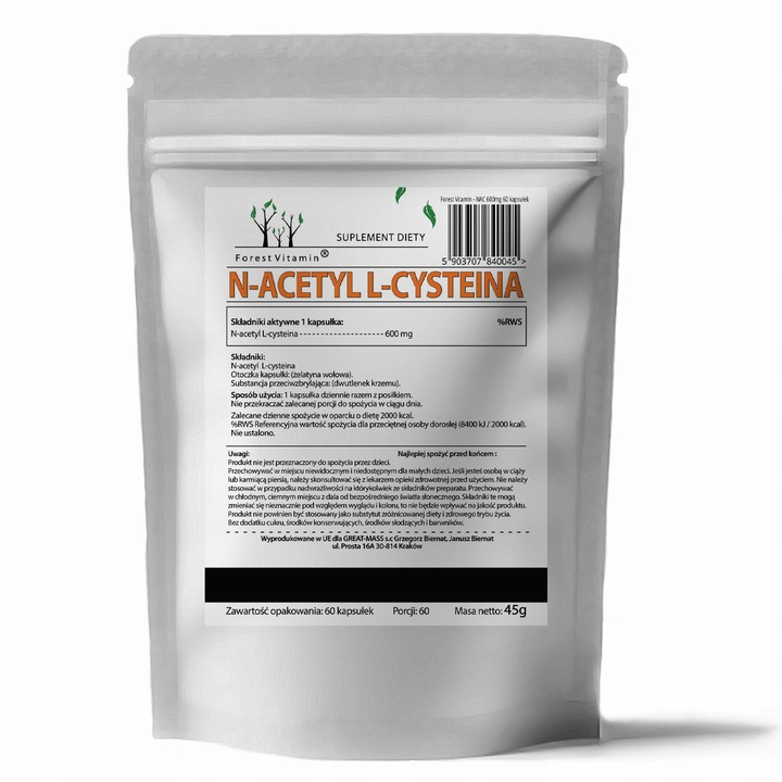 NAC 600mg N-ACETYL L-CYSTEINE 60 gélules