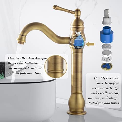 ROWINNAO Robinet Salle de Bain Rétro Laiton Haut, Antique Mitigeur Lavabo Vasque avec bec Hauteur 230 mm, Pivotant à 360°Mitigeur Vasque Salle de Bain, Robinet Lave Main Chaude et Froide, G3/8 Amazon.fr: Bricolage – Image 2