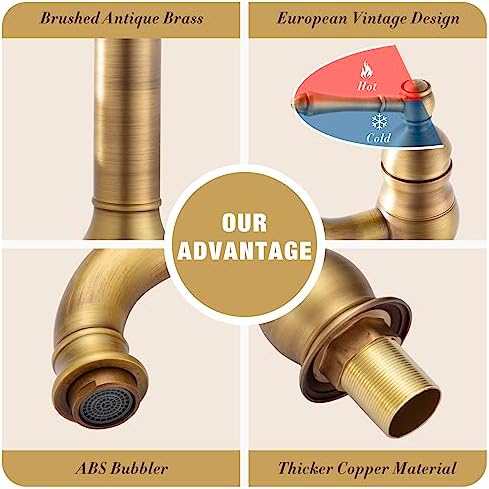 ROWINNAO Robinet Salle de Bain Rétro Laiton Haut, Antique Mitigeur Lavabo Vasque avec bec Hauteur 230 mm, Pivotant à 360°Mitigeur Vasque Salle de Bain, Robinet Lave Main Chaude et Froide, G3/8 Amazon.fr: Bricolage – Image 4