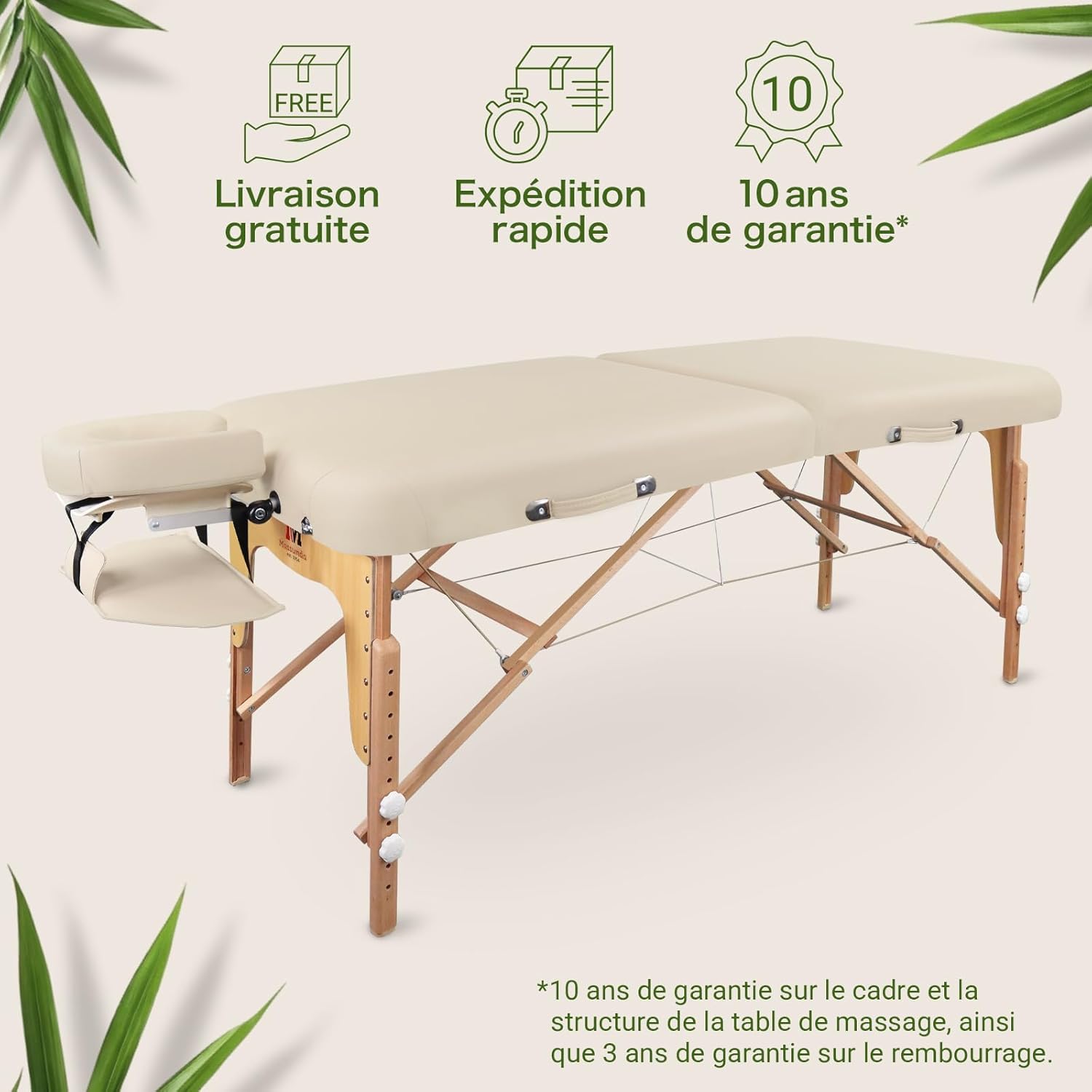 MASSUNDA Comfort Deluxe - Table de Massage Pliante et réglable en Hauteur, Table de Massage Pliable en Bois Massif, Repose-Bras, Coussin de Soutien de Nuque, têtière Ergonomique (Beige) Amazon.fr: Hygiène et Santé – Image 2