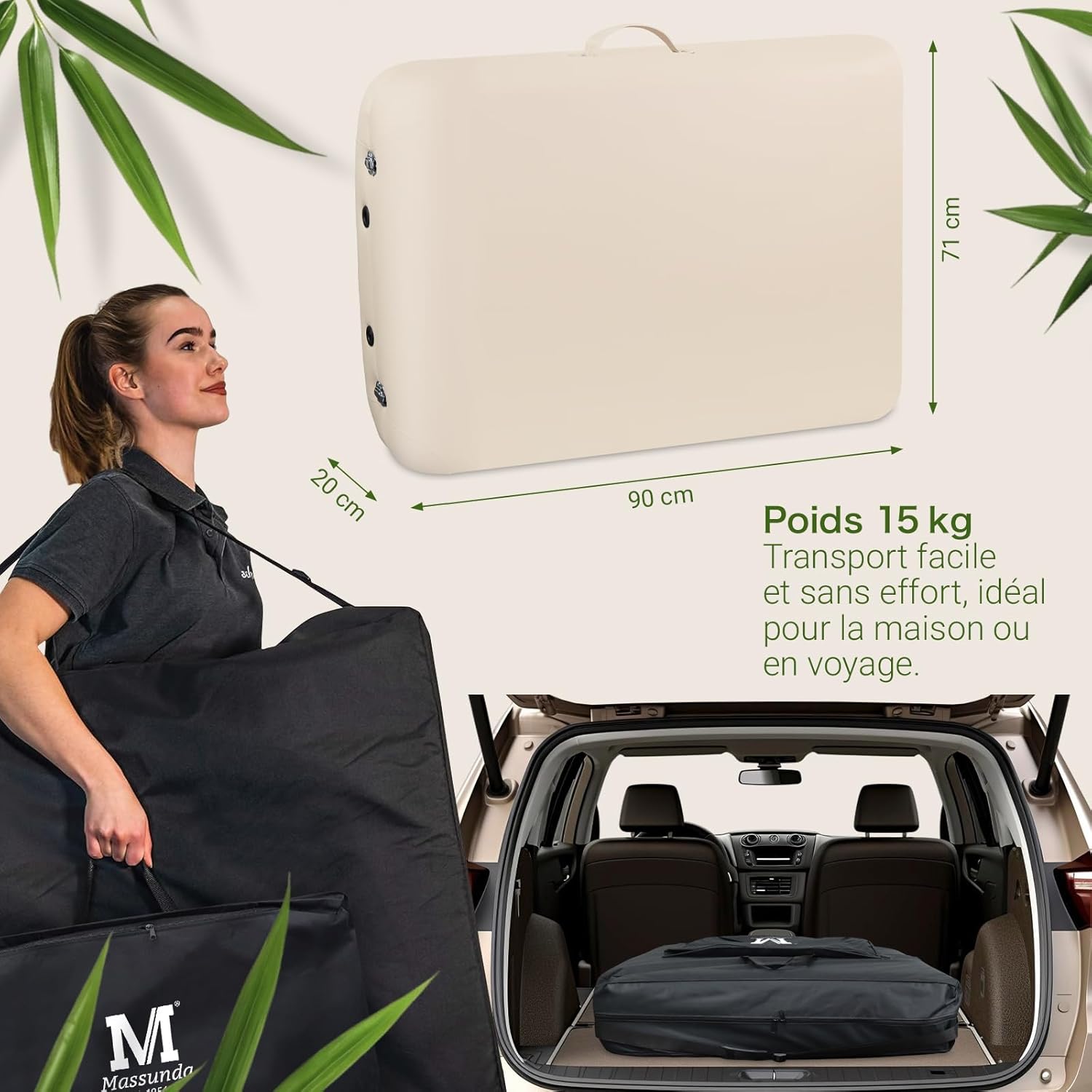 MASSUNDA Comfort Deluxe - Table de Massage Pliante et réglable en Hauteur, Table de Massage Pliable en Bois Massif, Repose-Bras, Coussin de Soutien de Nuque, têtière Ergonomique (Beige) Amazon.fr: Hygiène et Santé – Image 3