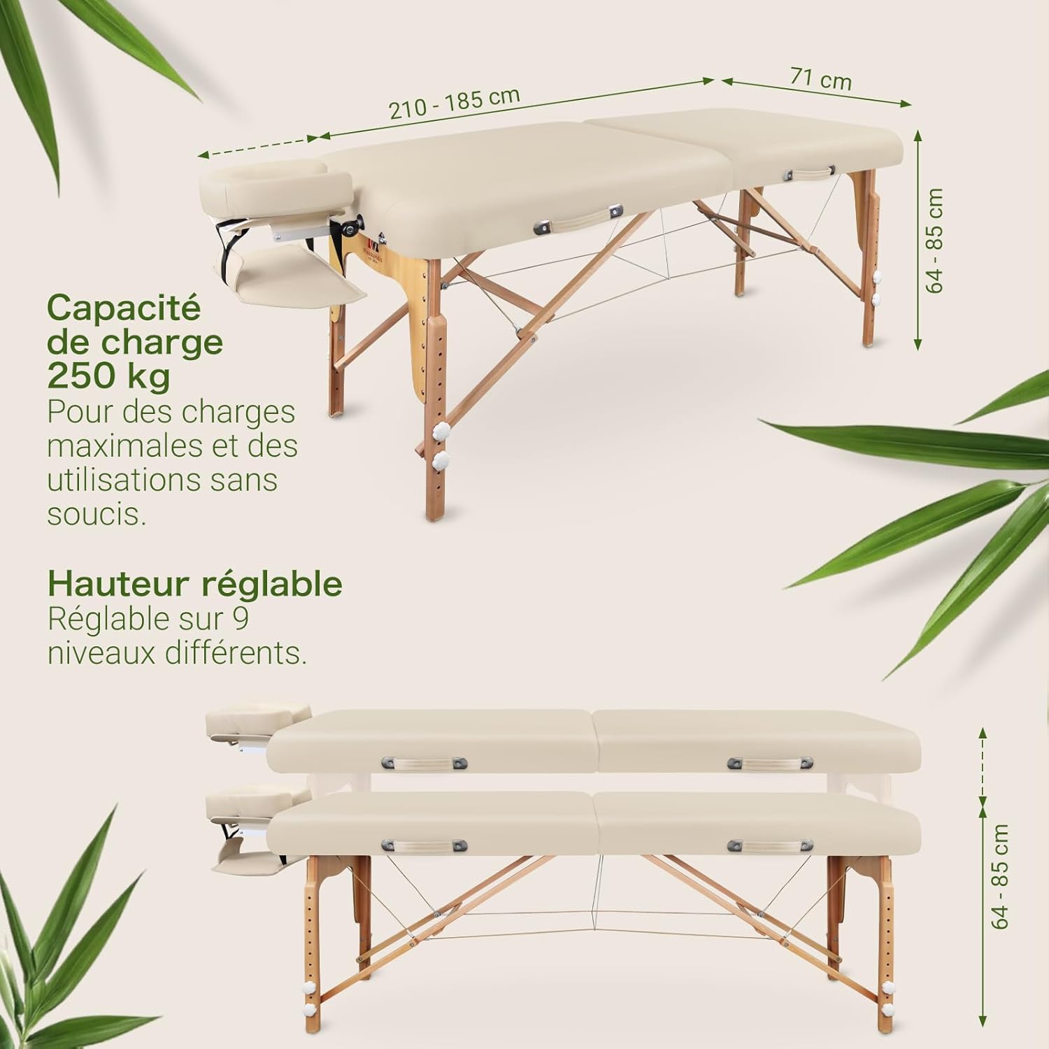 MASSUNDA Comfort Deluxe - Table de Massage Pliante et réglable en Hauteur, Table de Massage Pliable en Bois Massif, Repose-Bras, Coussin de Soutien de Nuque, têtière Ergonomique (Beige) Amazon.fr: Hygiène et Santé – Image 4