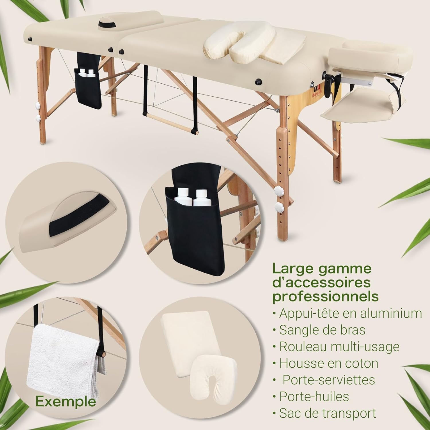 MASSUNDA Comfort Deluxe - Table de Massage Pliante et réglable en Hauteur, Table de Massage Pliable en Bois Massif, Repose-Bras, Coussin de Soutien de Nuque, têtière Ergonomique (Beige) Amazon.fr: Hygiène et Santé – Image 8
