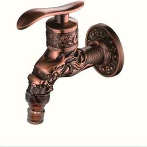 G1/2 Antique Dragon Wall Mounted Faucet with Cold Metal Valve Vintage Style Kitchen Basin Sink Mop Outdoor Red
